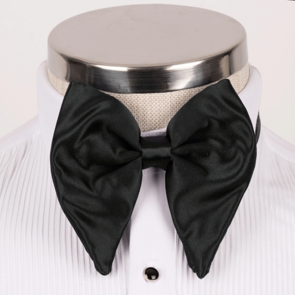 OVERSIZE Handmade Black Satin 100% Silk Big Double Bow Tie Tuxedoe Suit LUXURY - Picture 4 of 7